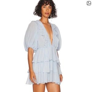 XS Tularosa Sky Blue Puff Sleeve Mini Dress Sold Out Everywhere